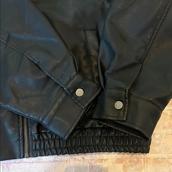 Black Faux Leather Moto Bomber Jacket - Picture 3 of 7